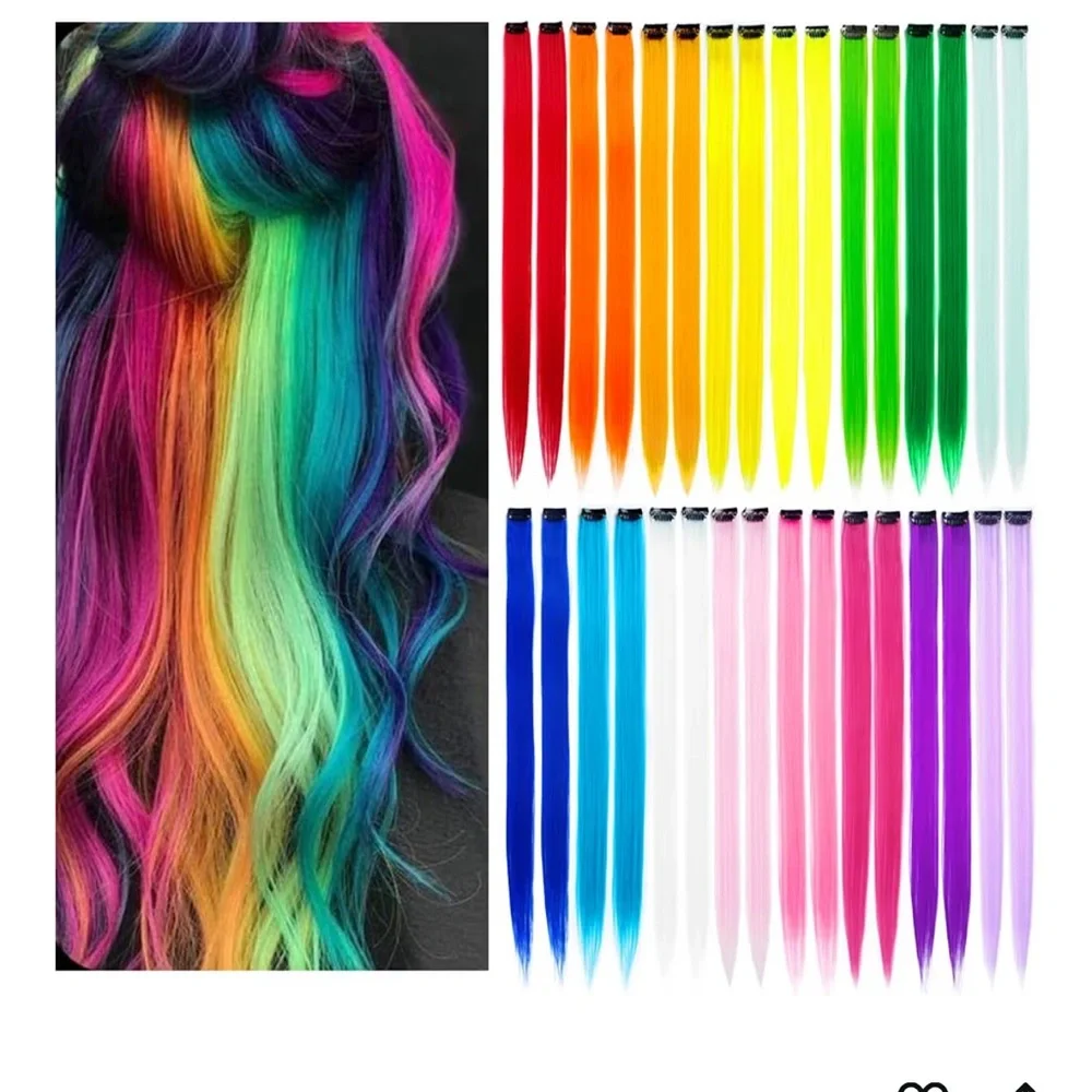 32 Pieces Colored Hair Extensions 22 Inch Straight Clip in 16 colors nwt